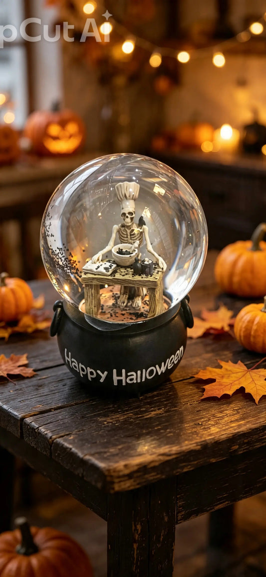 Halloween snowglobe with skeleton  chef