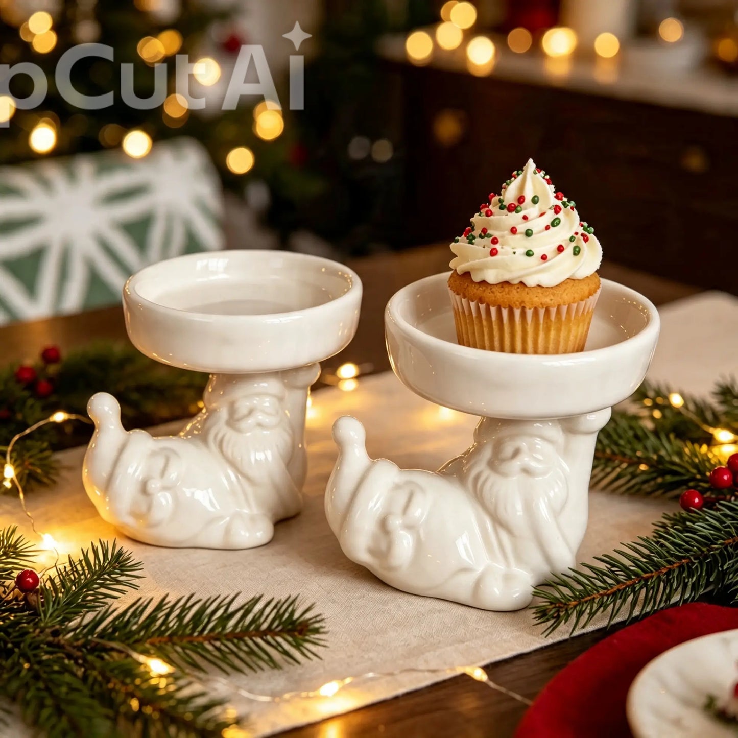 Ceramic santa cupcake/ tealight stand