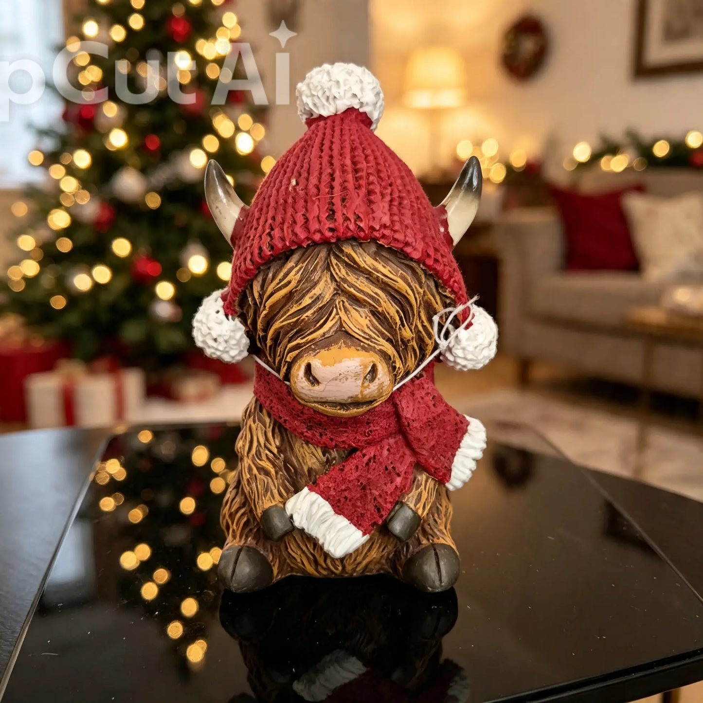 Xmas highland cow with hat various options