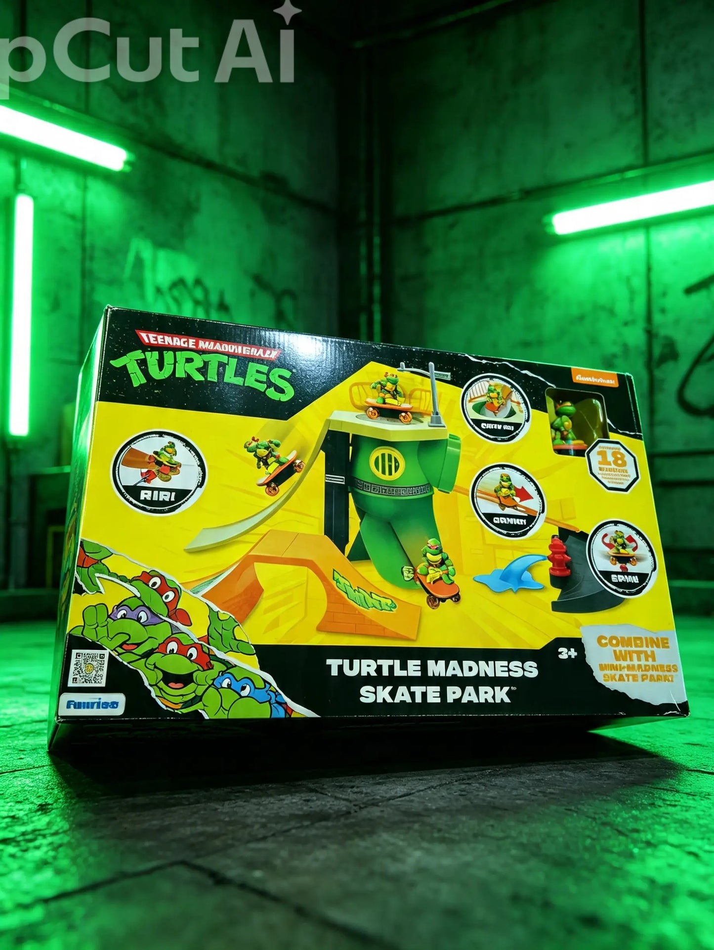 The Teenage Mutant Ninja Turtles Turtle Madness Skate Park is an 18-piece city-themed toy playset designed for children ages 3 and up.Key Features
