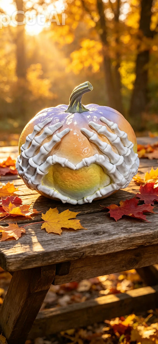 Pastel Skeleton Hand Heart Pumpkin