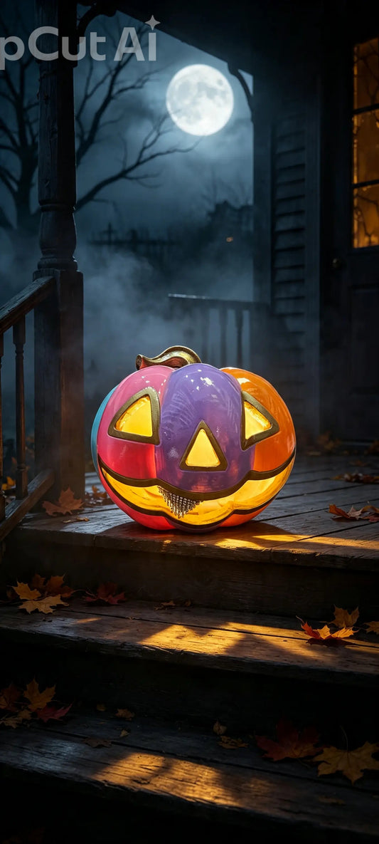 Multicoloured Light Up Pumpkin with glitter tooth