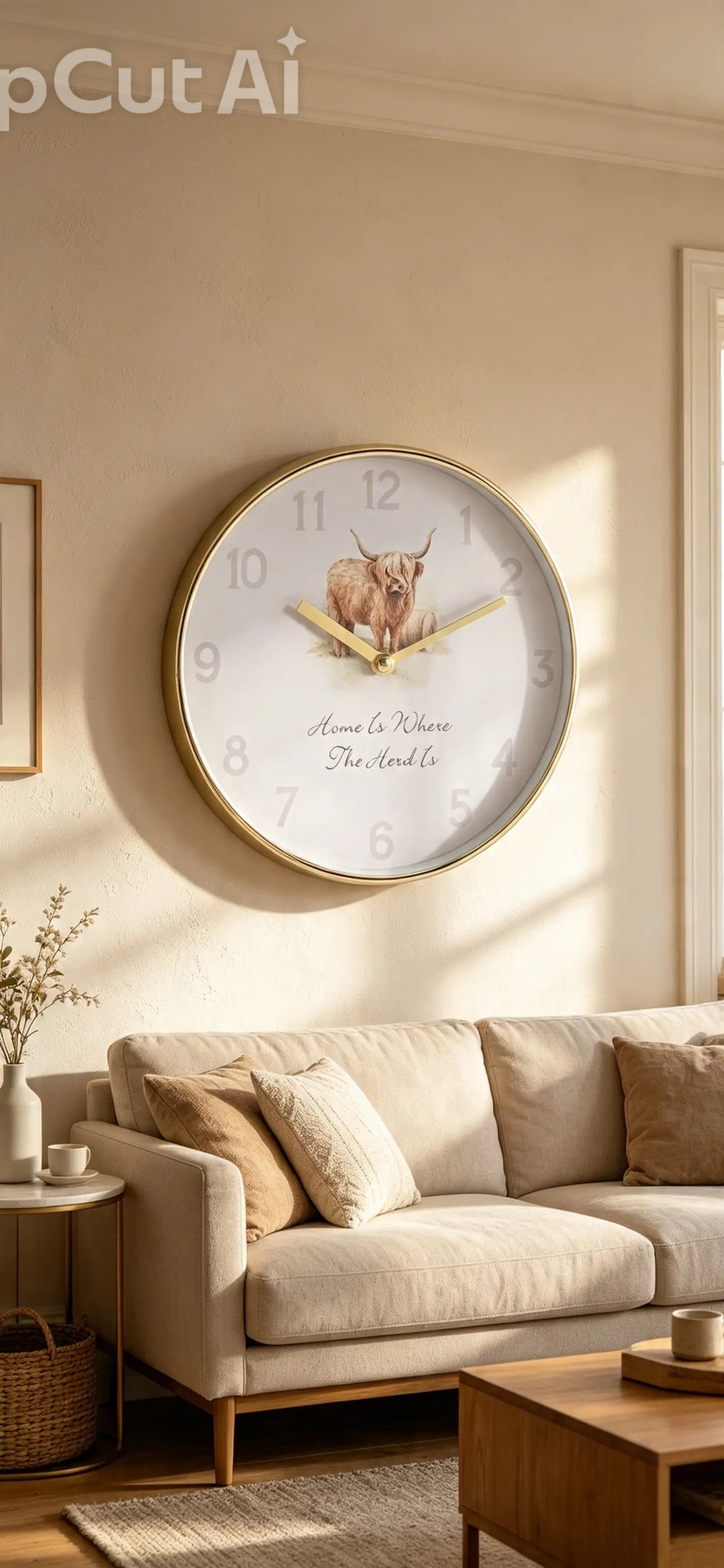 Hometime Wall Clock 20cm - Highland Cow Design