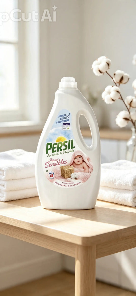 Persil Sensitive Liquid Detergent formulated with Marseille soap and a hypoallergenic cotton flower