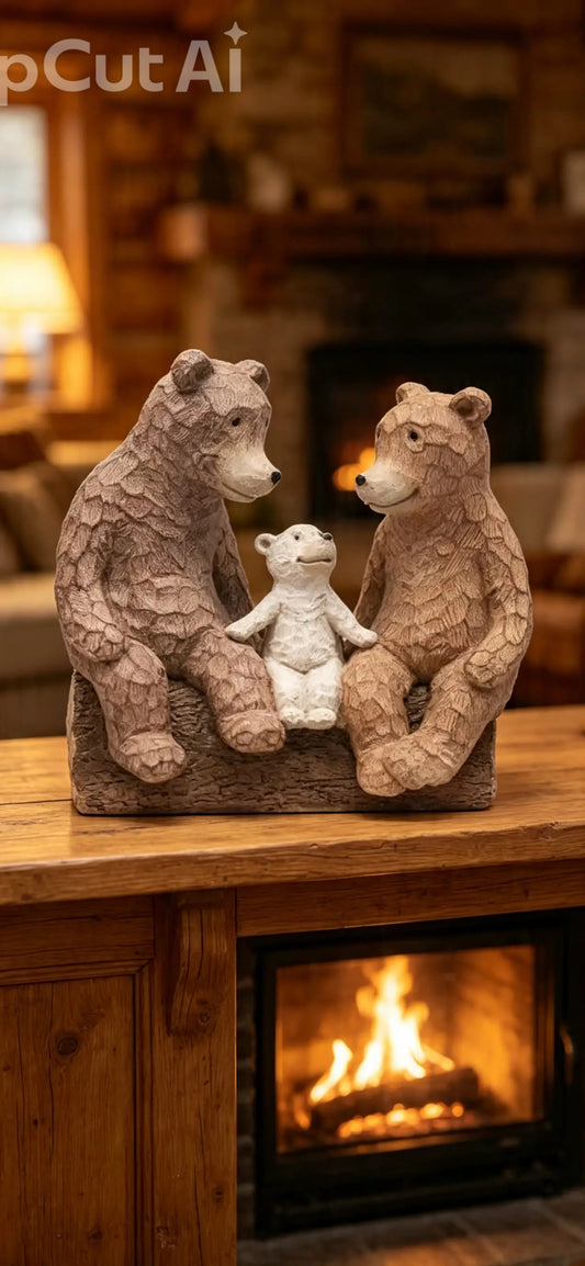 Bear Happy Family Sat on Log