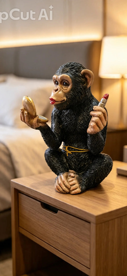 Cheeky Monkey with Lipstick and mirror Statue