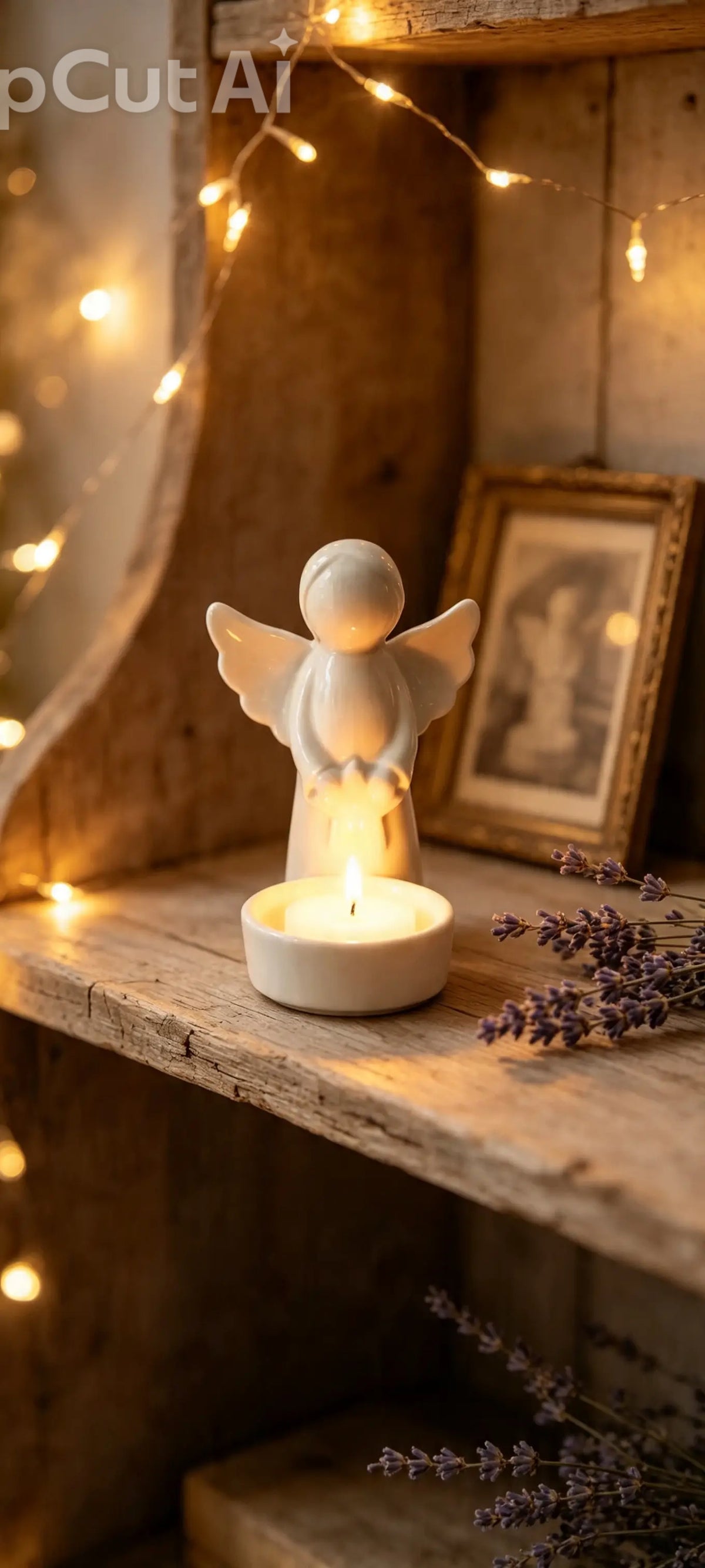 Angel Statue with Tealight candle holder, 11cm
