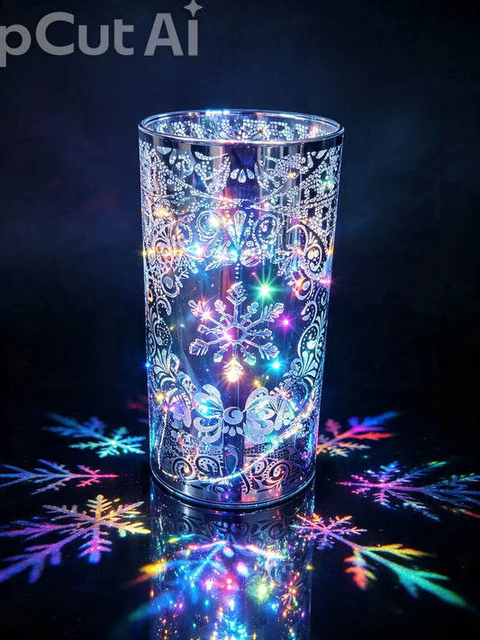 Luxa Glass Twinkler projector table lamp in the Fantasia design, featuring a silvered glass cylinder housing multi-coloured twinkling LED lights.