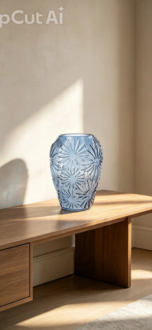 Gisela Graham Blue Daisy Glass Ogee Vase