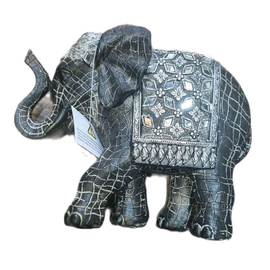 Grey Elephant Figurine with Silver and Mirrored Detail 19cm Decorative Piece Ornaments