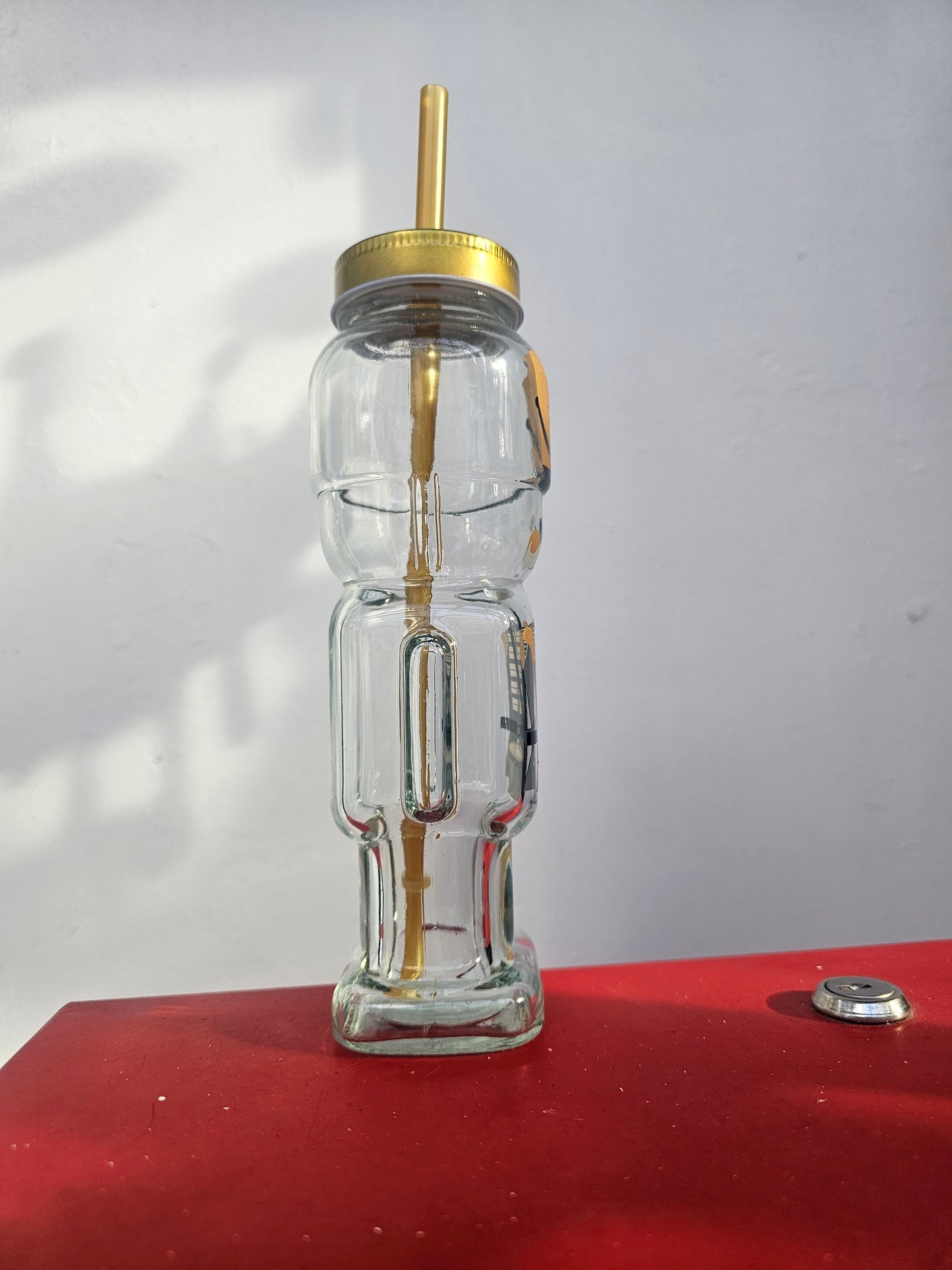 Glass Nutcracker Drinks Bottle with straw