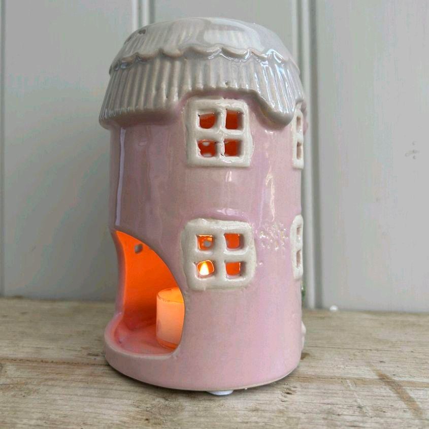 Pottery House Wax Burner 13cm - Pink for Candle Decoration - Candles Aroma