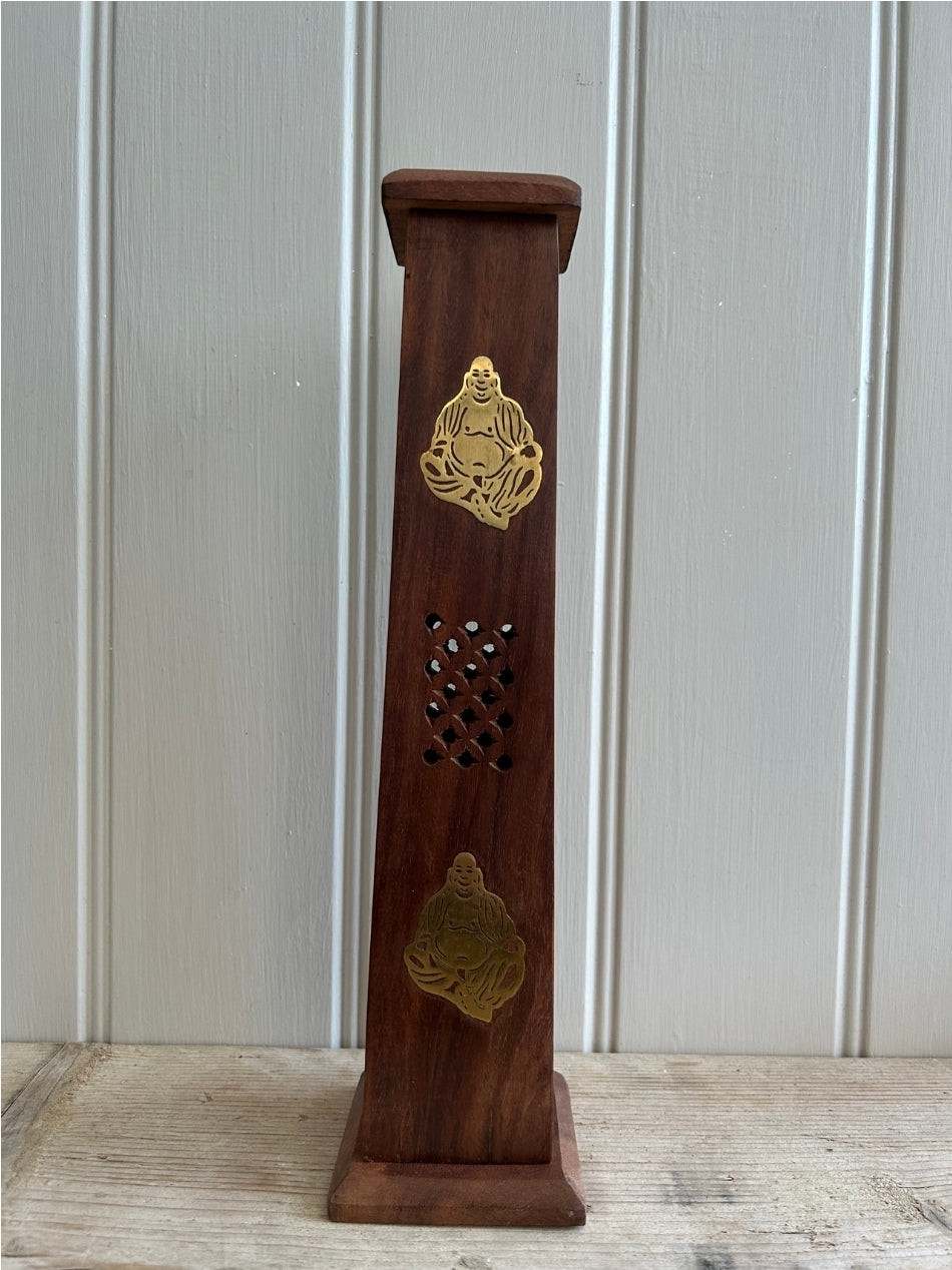 Wooden Tower Ash Catcher w/ Brass Inlany Buddha