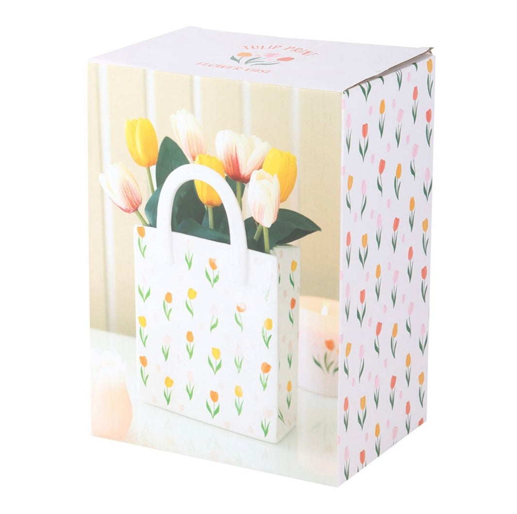 Tulip Print Ceramic Bag-Shaped Flower Vase