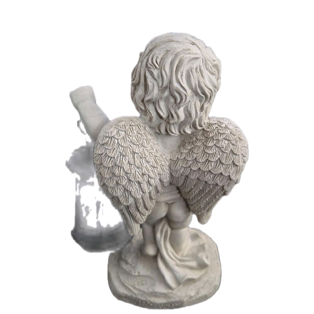 Solar Garden Statues Outdoor Ornaments Cherub with Solar Lantern Light Up Decorative Angel Figurine