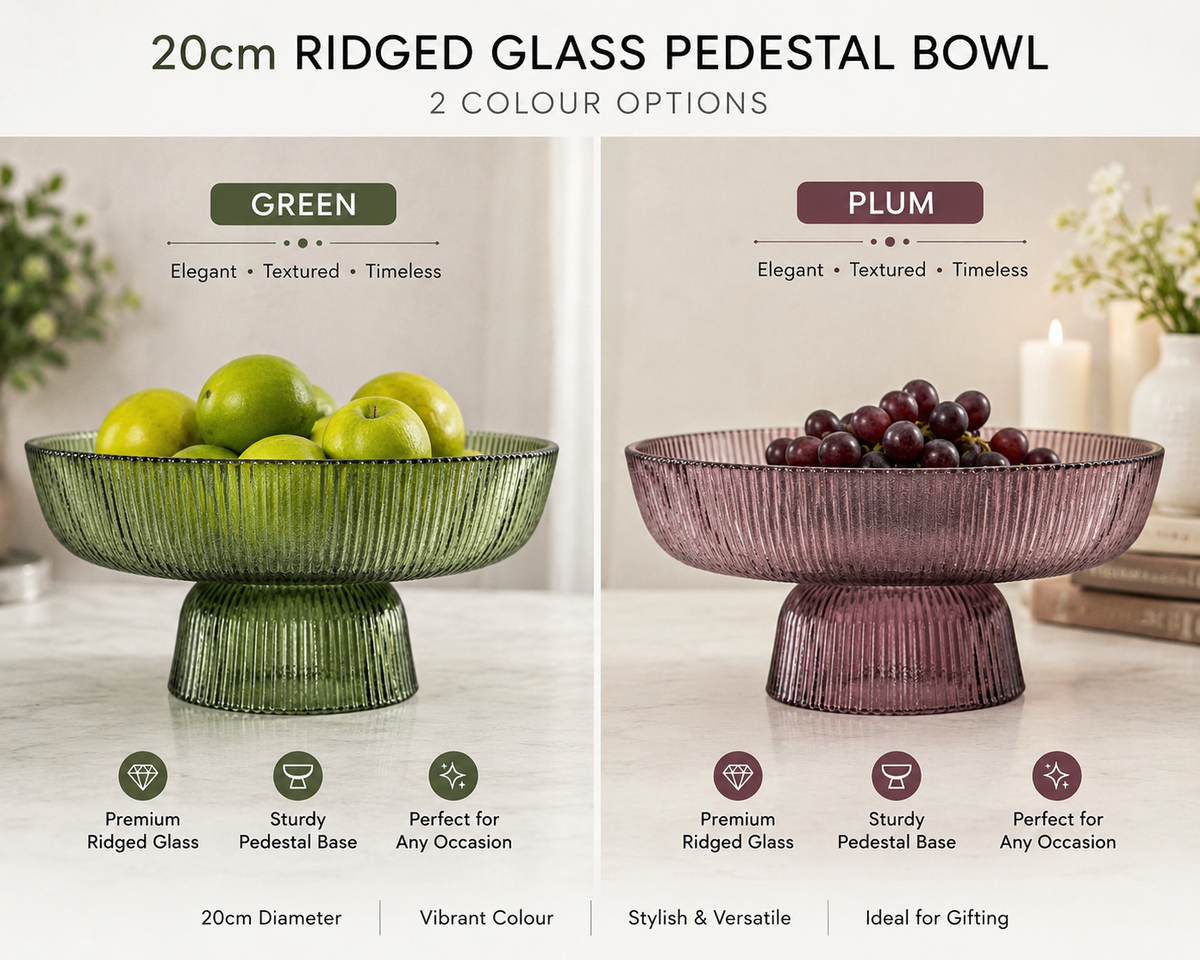 20cm Ridged Glass Pedestal Bowl