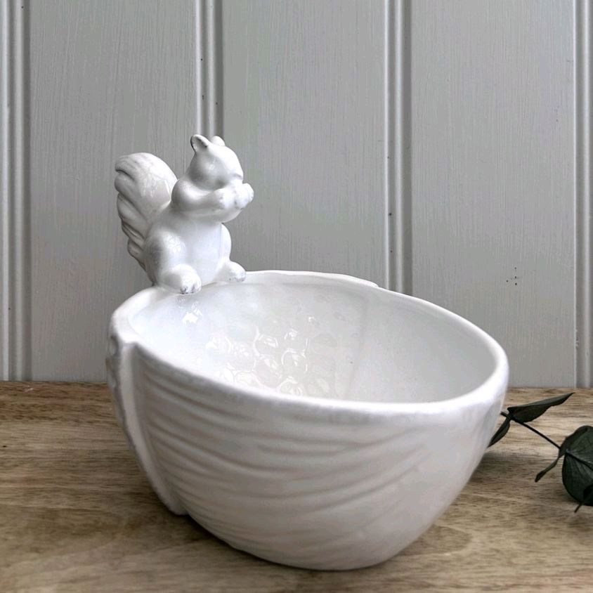 Ceramic Squirrel on Acorn Bowl for Home Decor and Ornament Tableware Dish Glossy