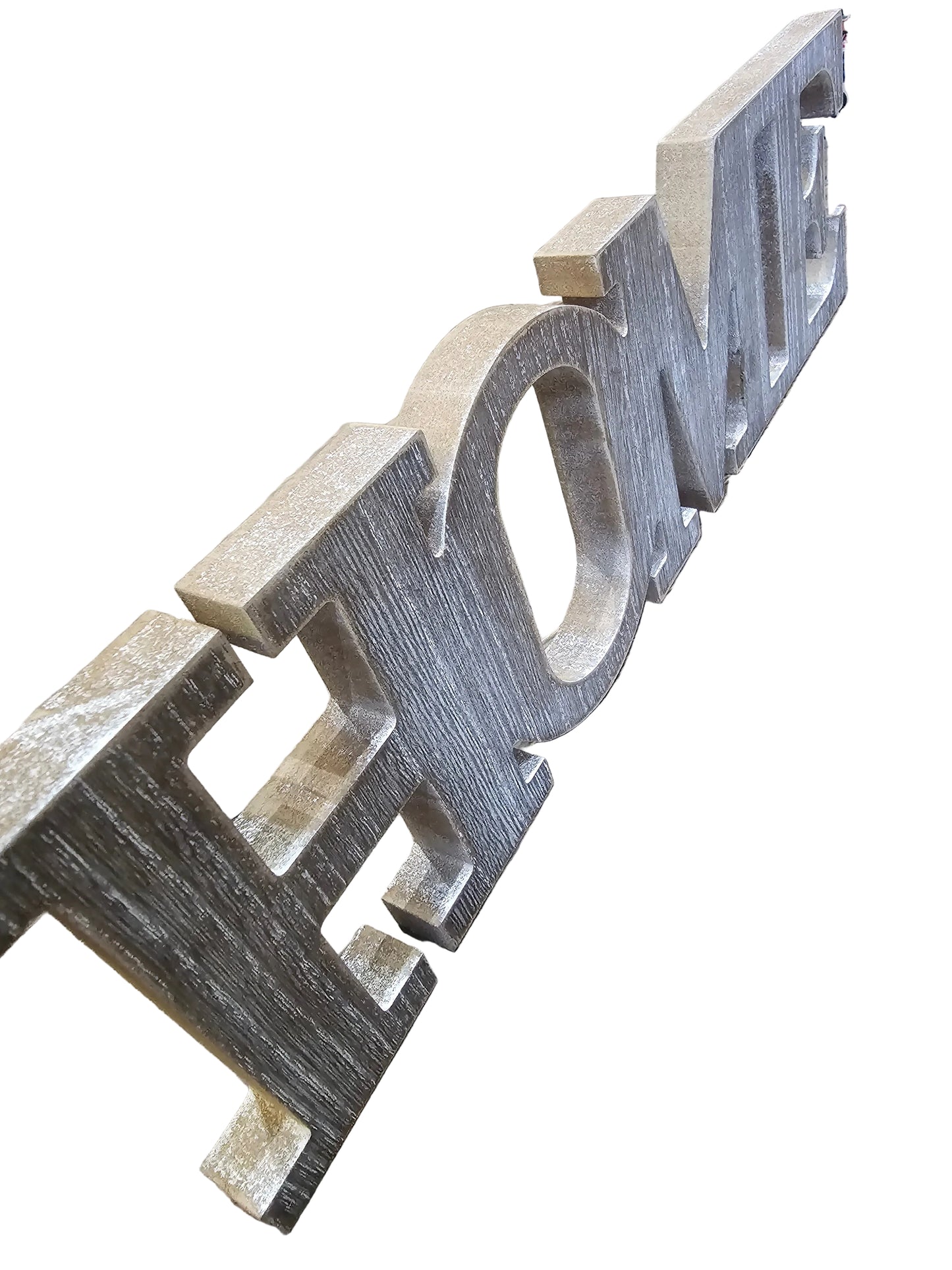Rustic wooden "HOME" sign with a weathered finish