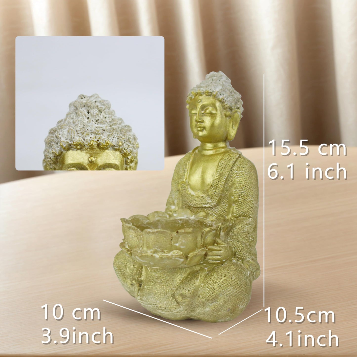 Hand-Painted Resin Buddha Statue Candle Holder for Home & Garden Décor - Golden 8x8.5x14cm