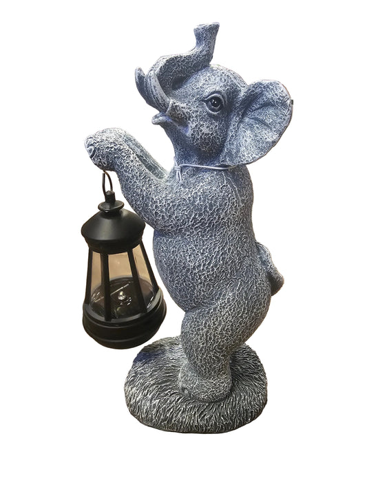 Solar Elephant Garden Ornament Outdoor Decorative Figurine with LED Light for Patio, Lawn or Yard