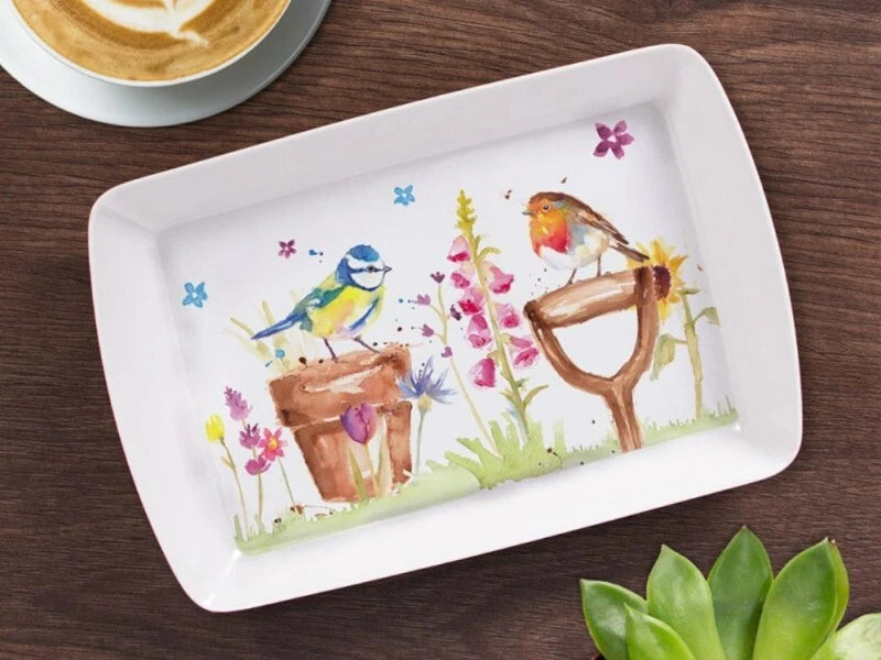 Snack Tray, Garden Birds design with Blue Tit & Robin, Jennifer Rose Gallery
