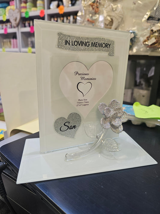 In Loving Memory Son Photo Frame with Rose