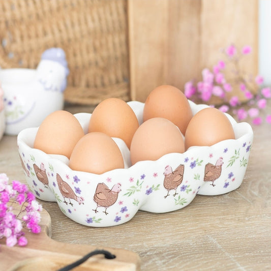 Floral Hen Print Ceramic Egg Holder