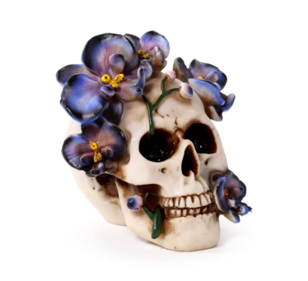 Skull with Purple Vine Flowers