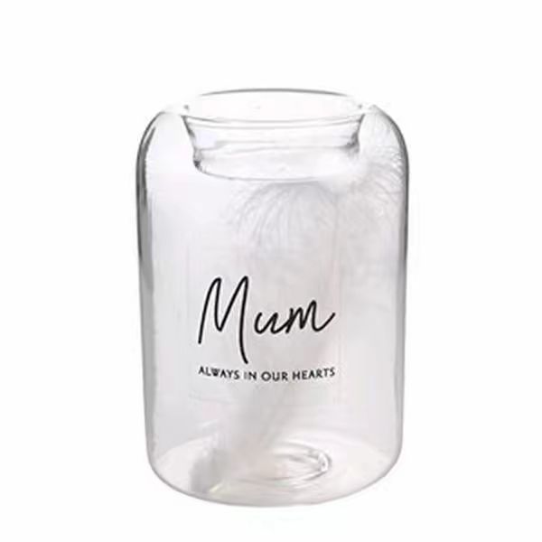 Glass Tealight Holder With Feather & Remembrance text