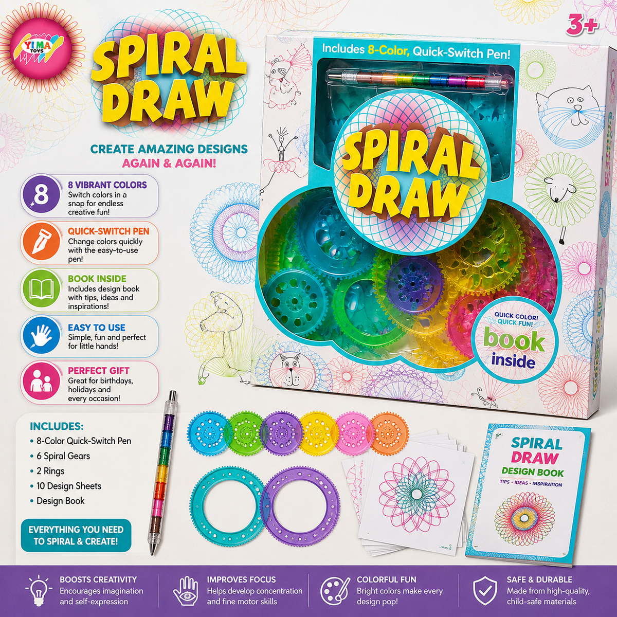 Spiral Draw art set, an arts and crafts game designed to create geometric patterns.