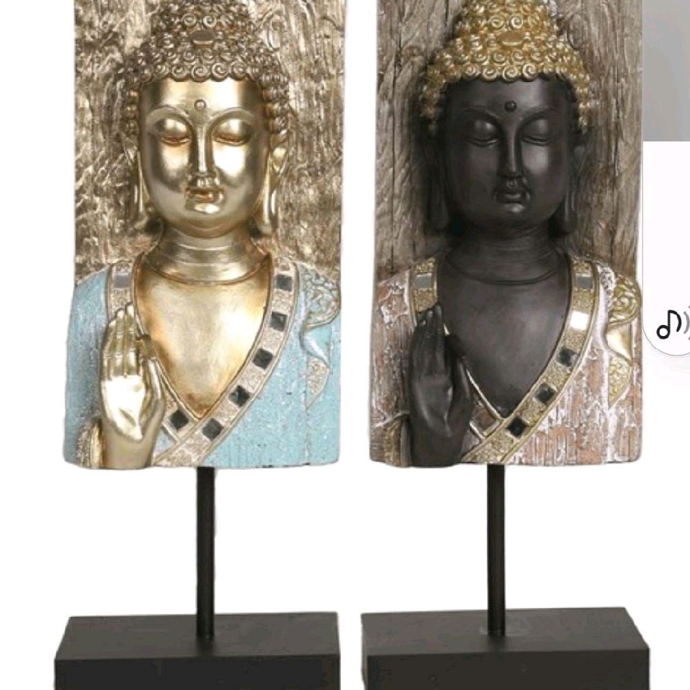 Buddha Ornament with Gold Accents on Stand - Decorative Art Piece Featuring Gold-Embellished Buddha Figures on Stands 1 supplied