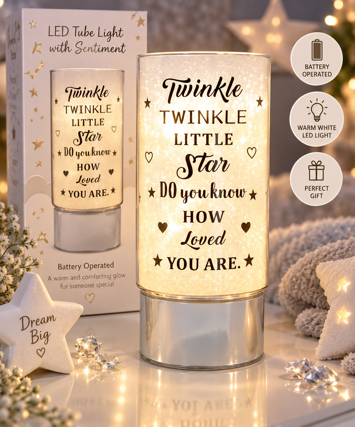 LED Tube Light with Sentiment - Battery Operated - Twinkle Twinkle