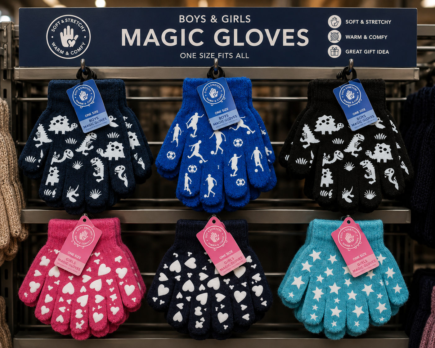Boys and Girls Glow in the Dark Magic Gloves with Grips