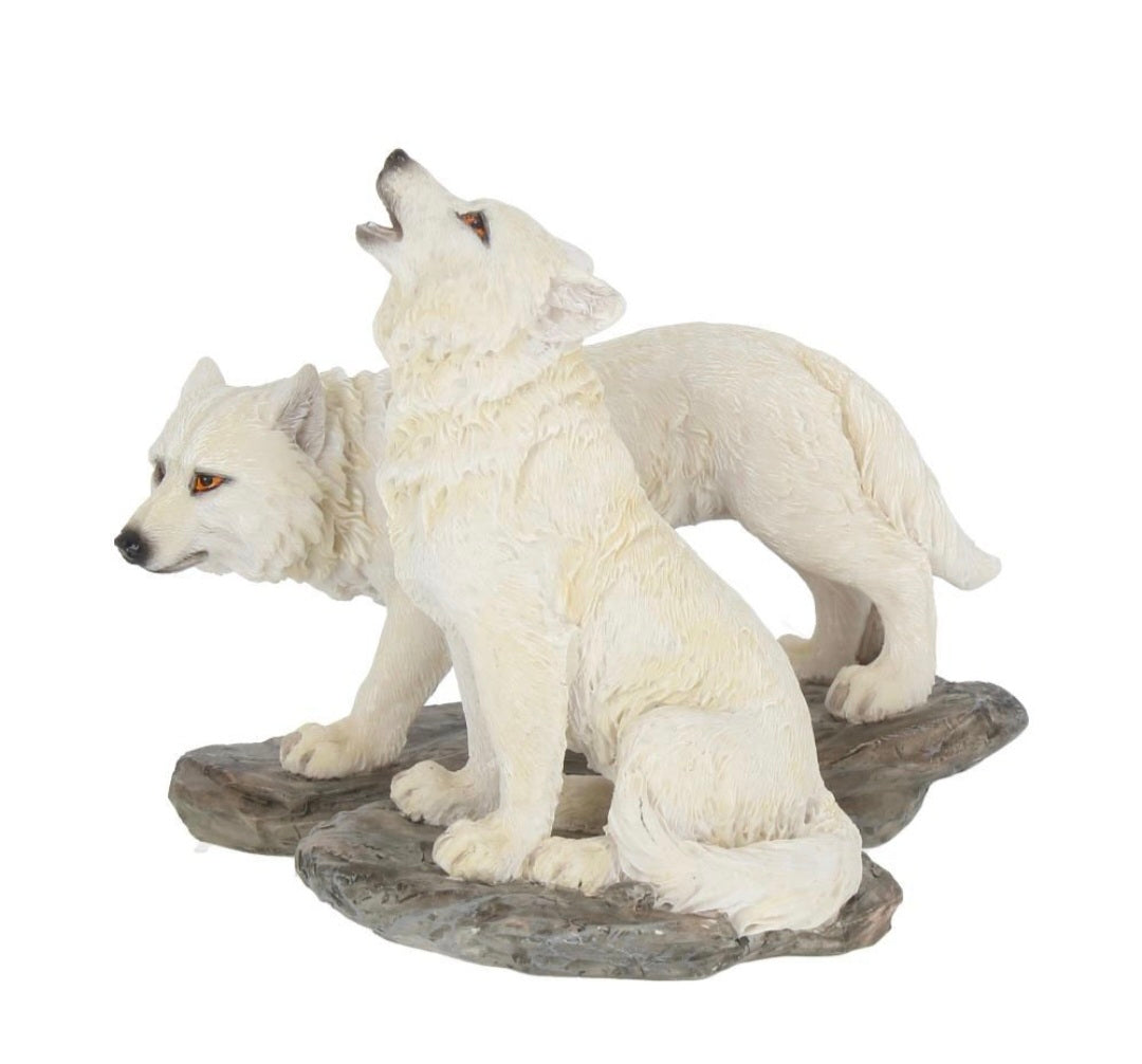 Before the Chase (Set of 2) 9.8cm white wolves