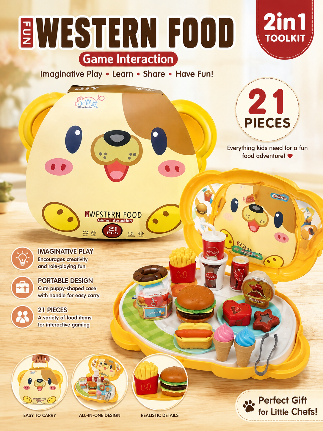 Children's 21-piece "Western Food" role-play toy kit