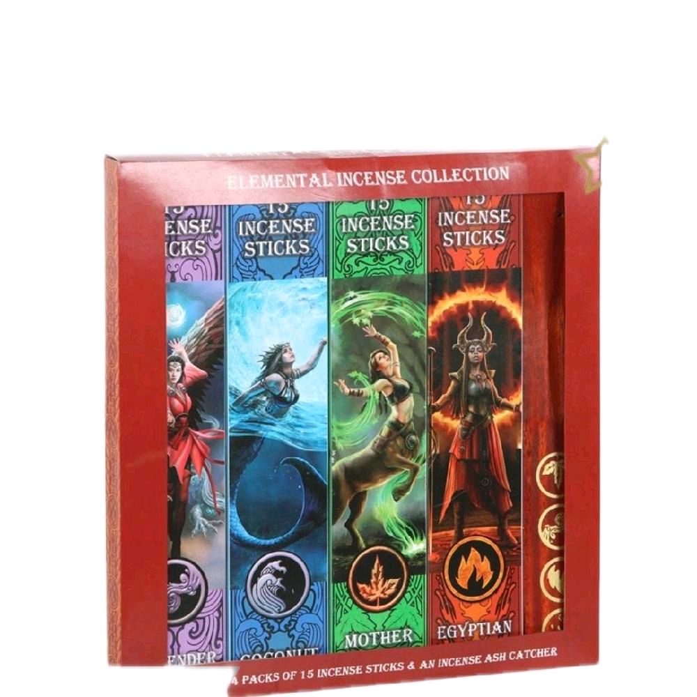 Elemental Incense Stick Collection - Includes 4 Packs of 15 Incense Sticks & An Incense Ash Catcher - Four Aromatic Scents:ender, Coconut, Mother, Egyptian Set Fragrance Scented