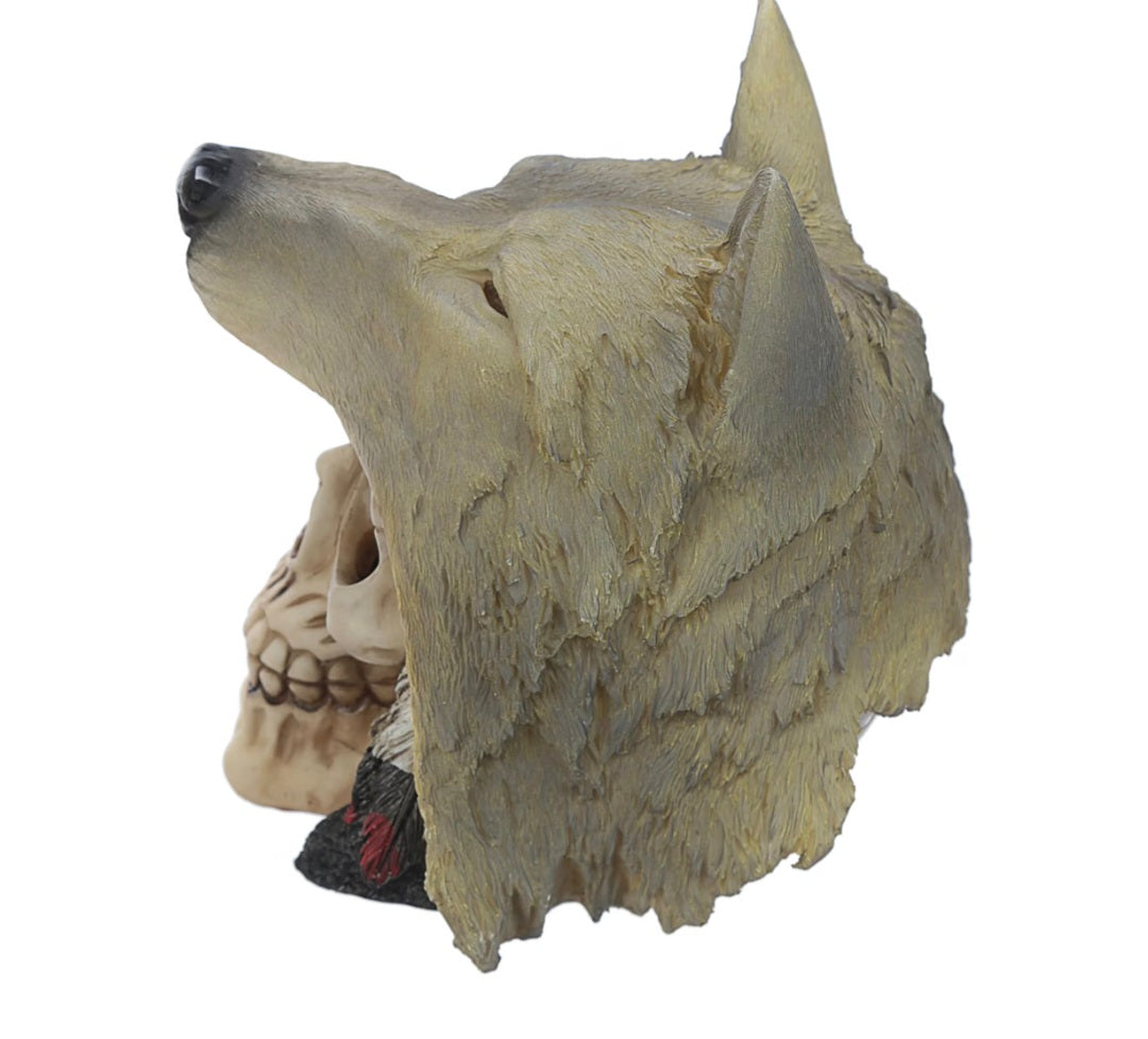 Skull with Wolf Head Decoration Ornament