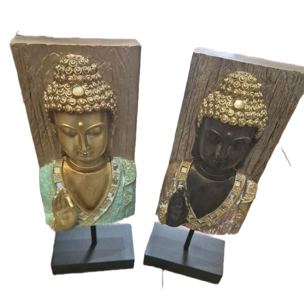 Buddha Ornament with Gold Accents on Stand - Decorative Art Piece Featuring Gold-Embellished Buddha Figures on Stands 1 supplied