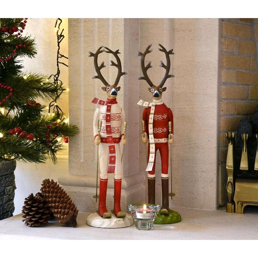 Festive Skiing Reindeer Christmas Decoration Figure Ornament - Perfect Gift - Gifts Wooden