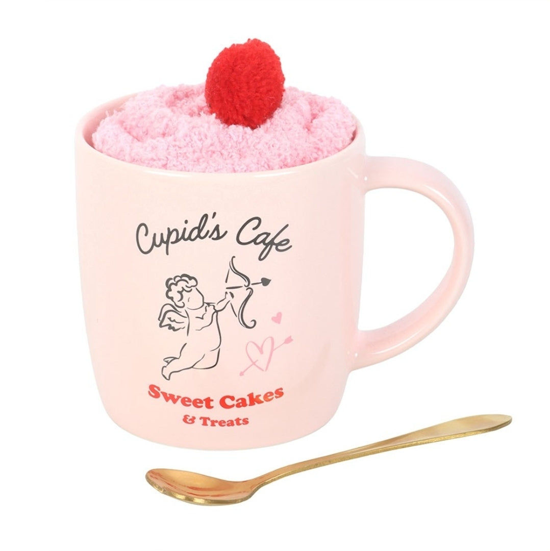 Cupid's Cafe Mug, Spoon and Socks Set