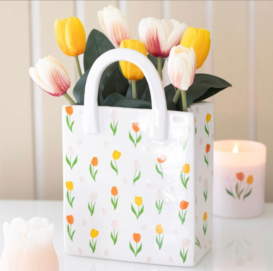 Tulip Print Ceramic Bag-Shaped Flower Vase