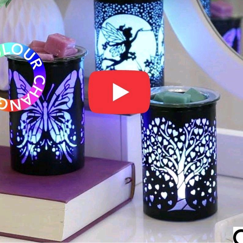 Black LED Wax Melter Heart Tree - 12cm, Colour Changing - Decor, Candle