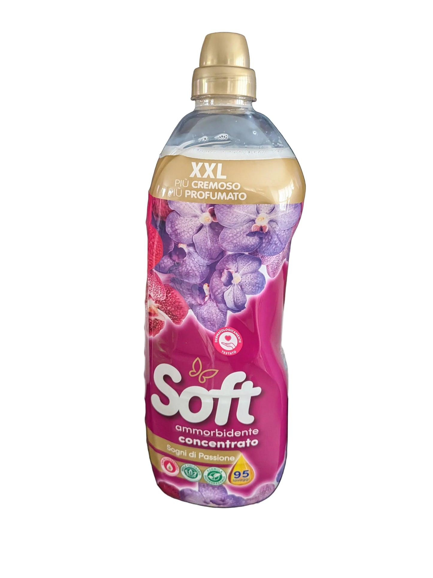 Soft brand concentrated fabric softener, marketed in XXL packaging for approximately 95 washes each.
