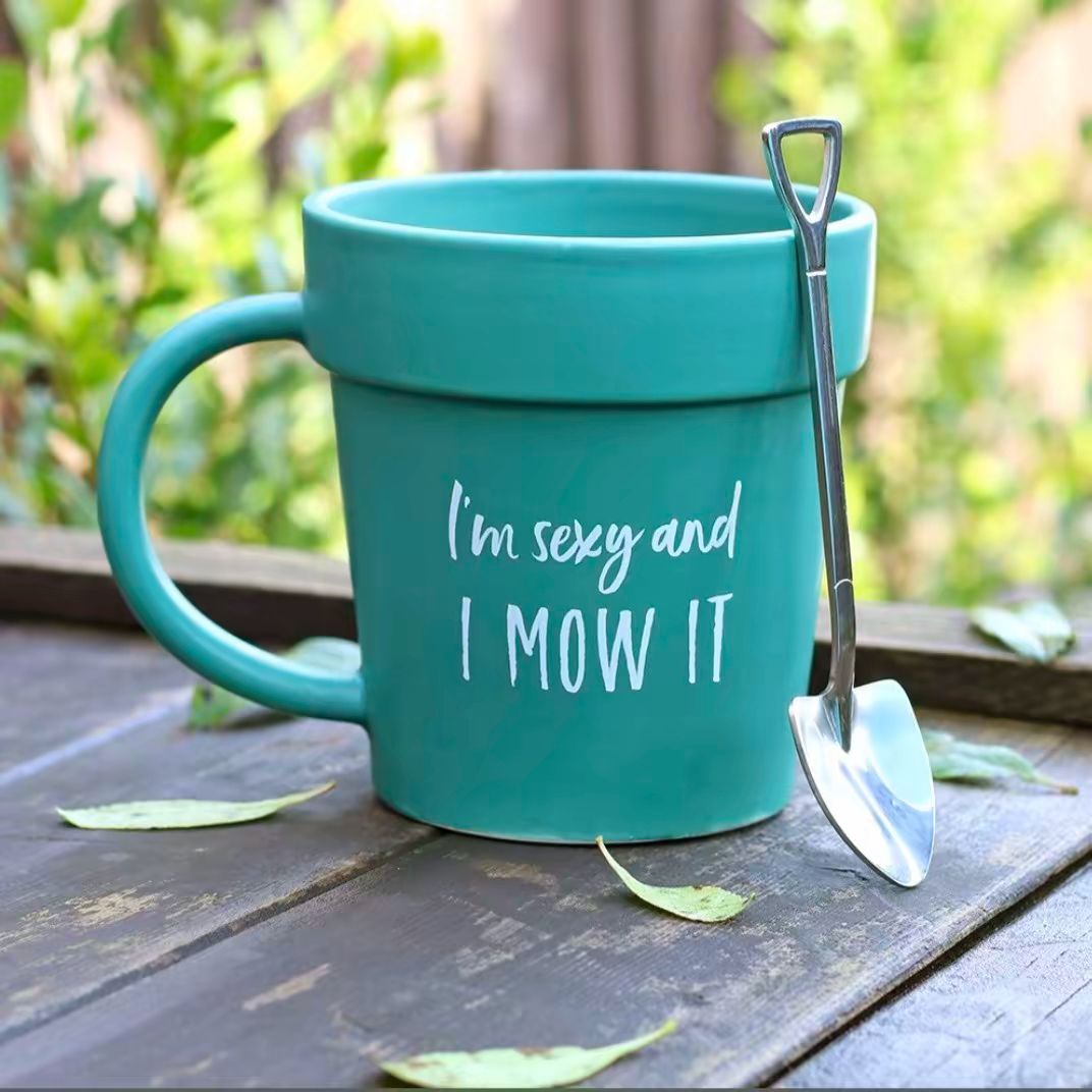 im sexy and i mow it pot mug and shovel spoon
