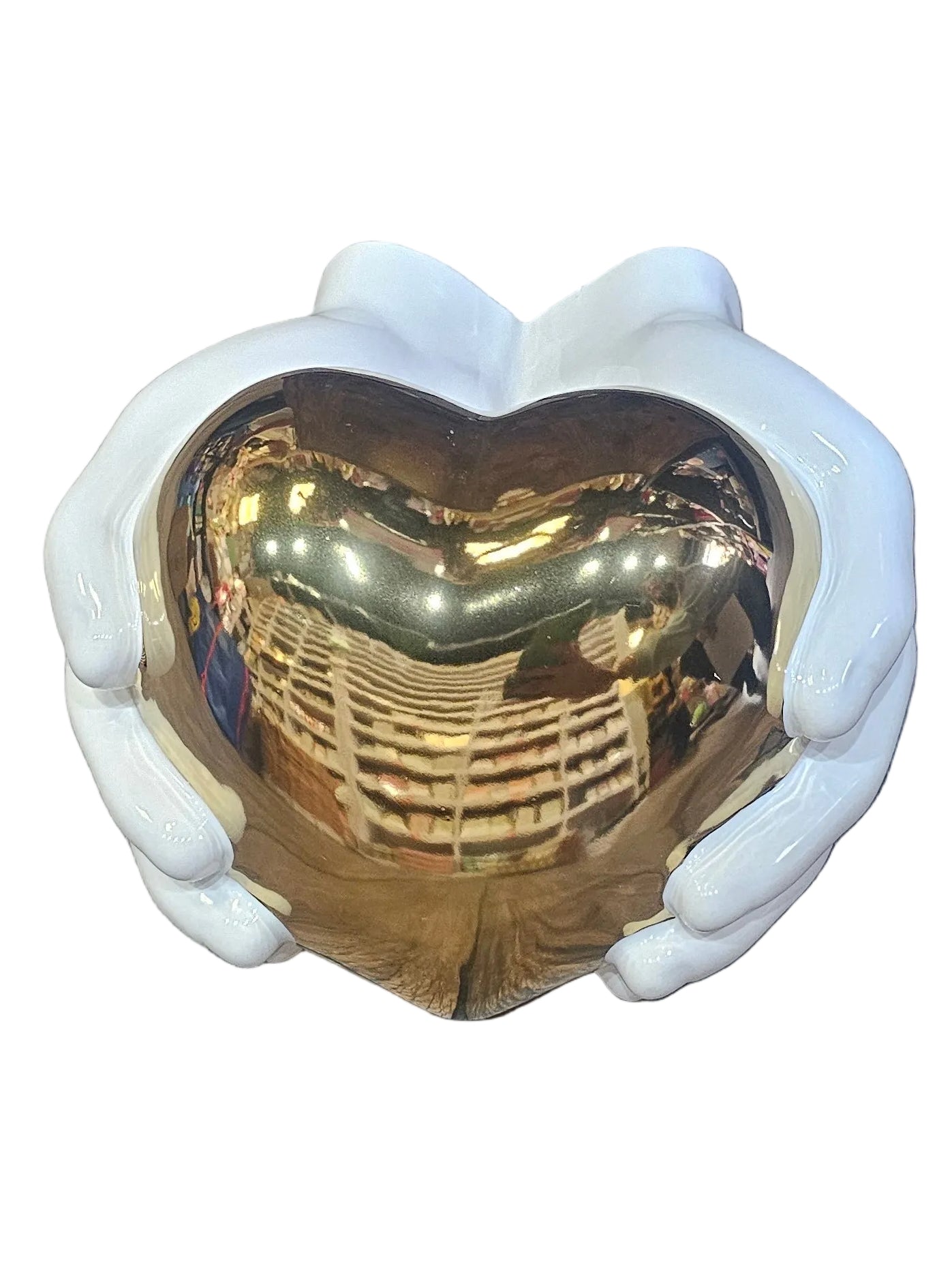 Gold Mirror Heart Cradled in Hands Statue