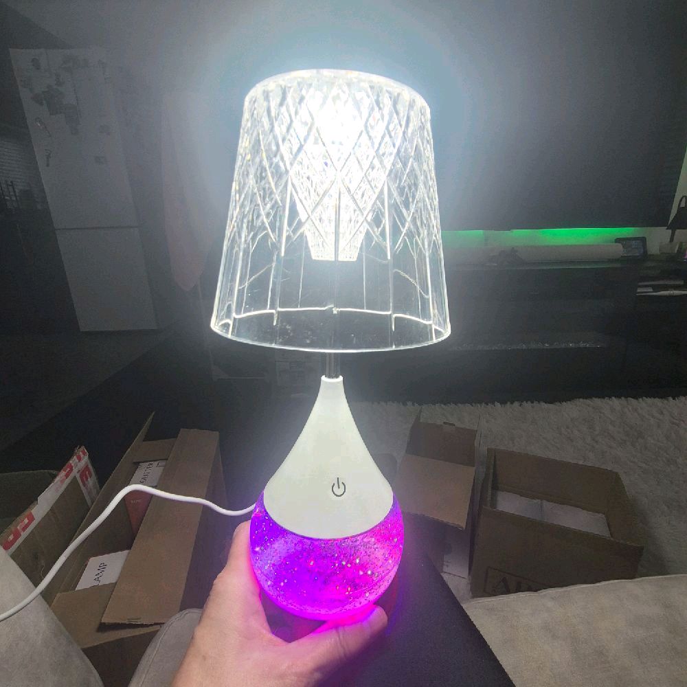 Etched Shade LED Colour Changing Glitter Lamp 13 x 28cm with USB Power Touch Control RGB Lights & Glitter Base Gift Idea