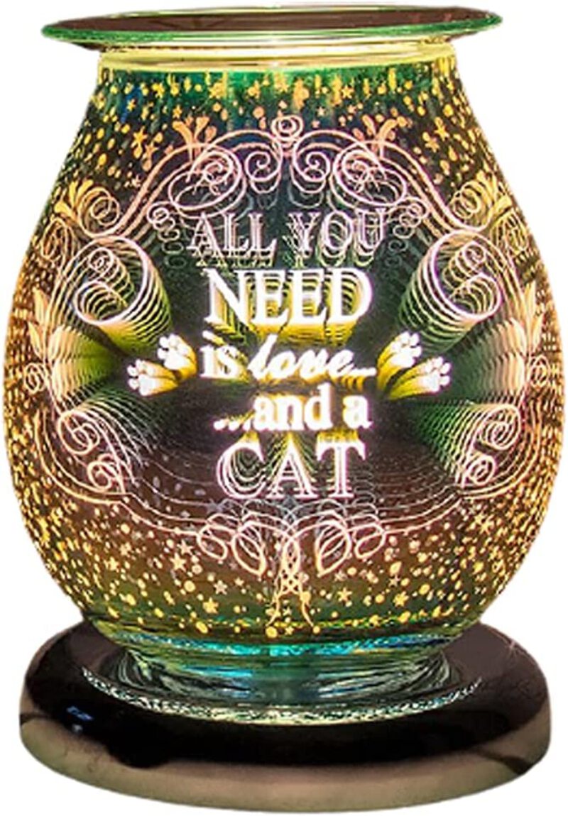 Desire Aroma 3D lamp features a "All You Need Is Love and a Cat" design and includes a touch-sensitive base for controlling brightness