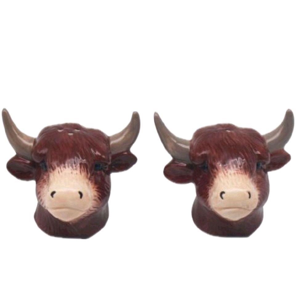 Highland Cow Salt & Pepper Pots - Kitchen Seasoning Utensils Rustic