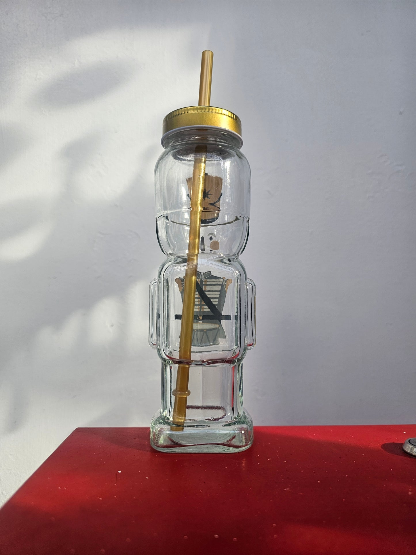 Glass Nutcracker Drinks Bottle with straw