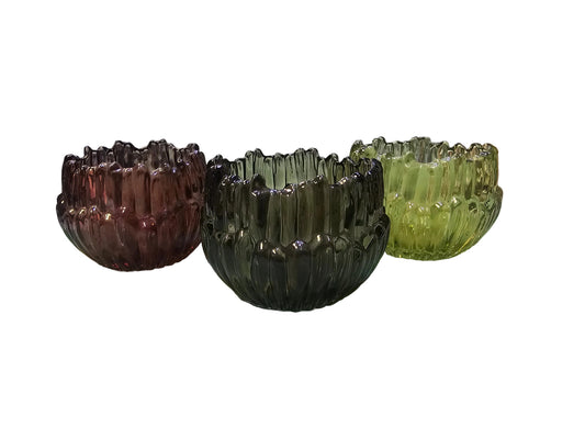 Textured Glass Tealight Candle Holder - 3 Colours